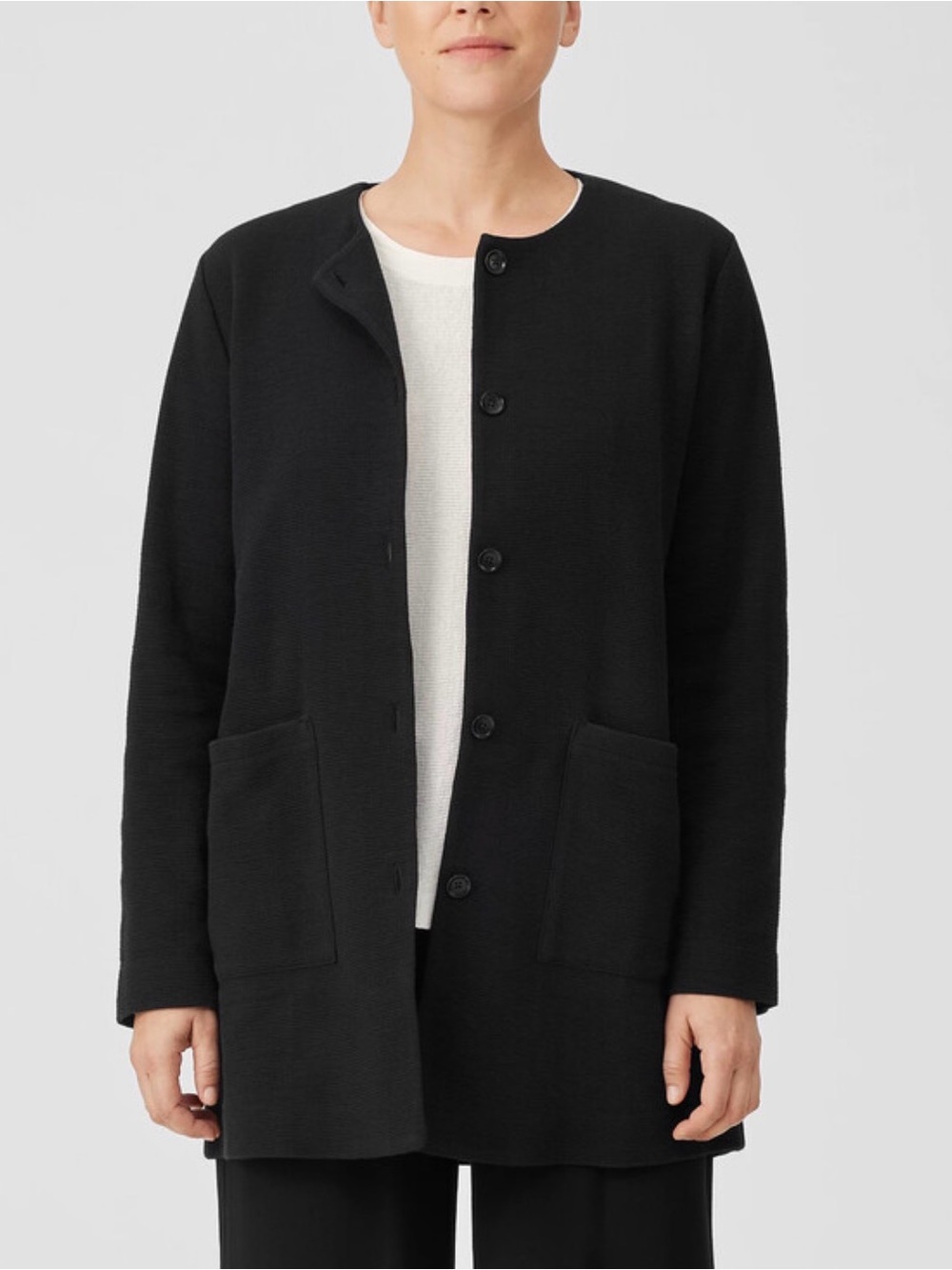 Eileen Fisher Organic Cotton Crinkled Knit Jacket Small Black